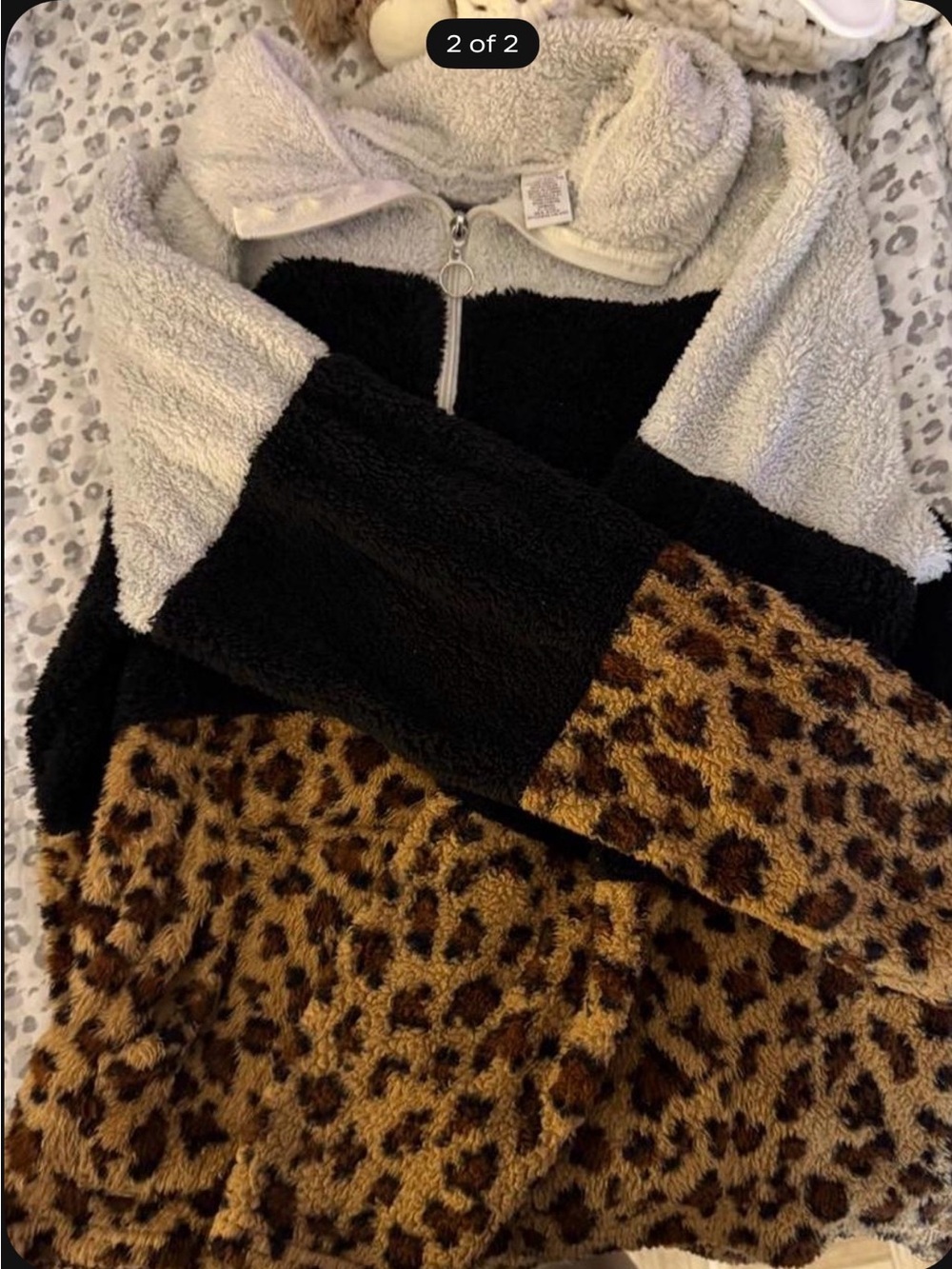 Cozy Colorblock Sherpa Hoodie with Leopard Panel
